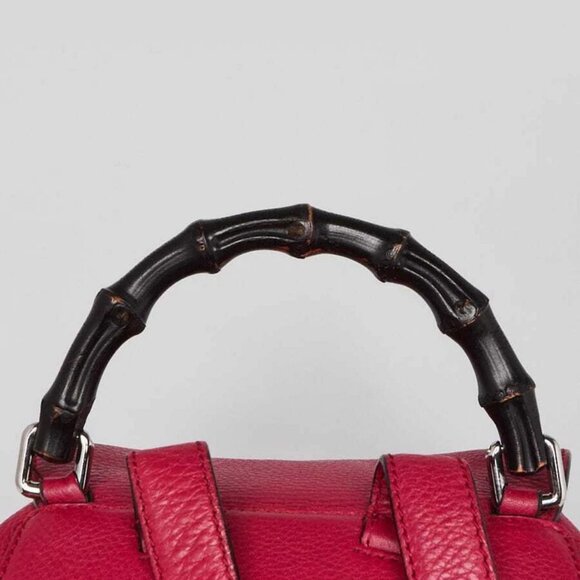 Gucci Dark Pink Pebbled Leather Bamboo Backpack Bag - Picture 8 of 12